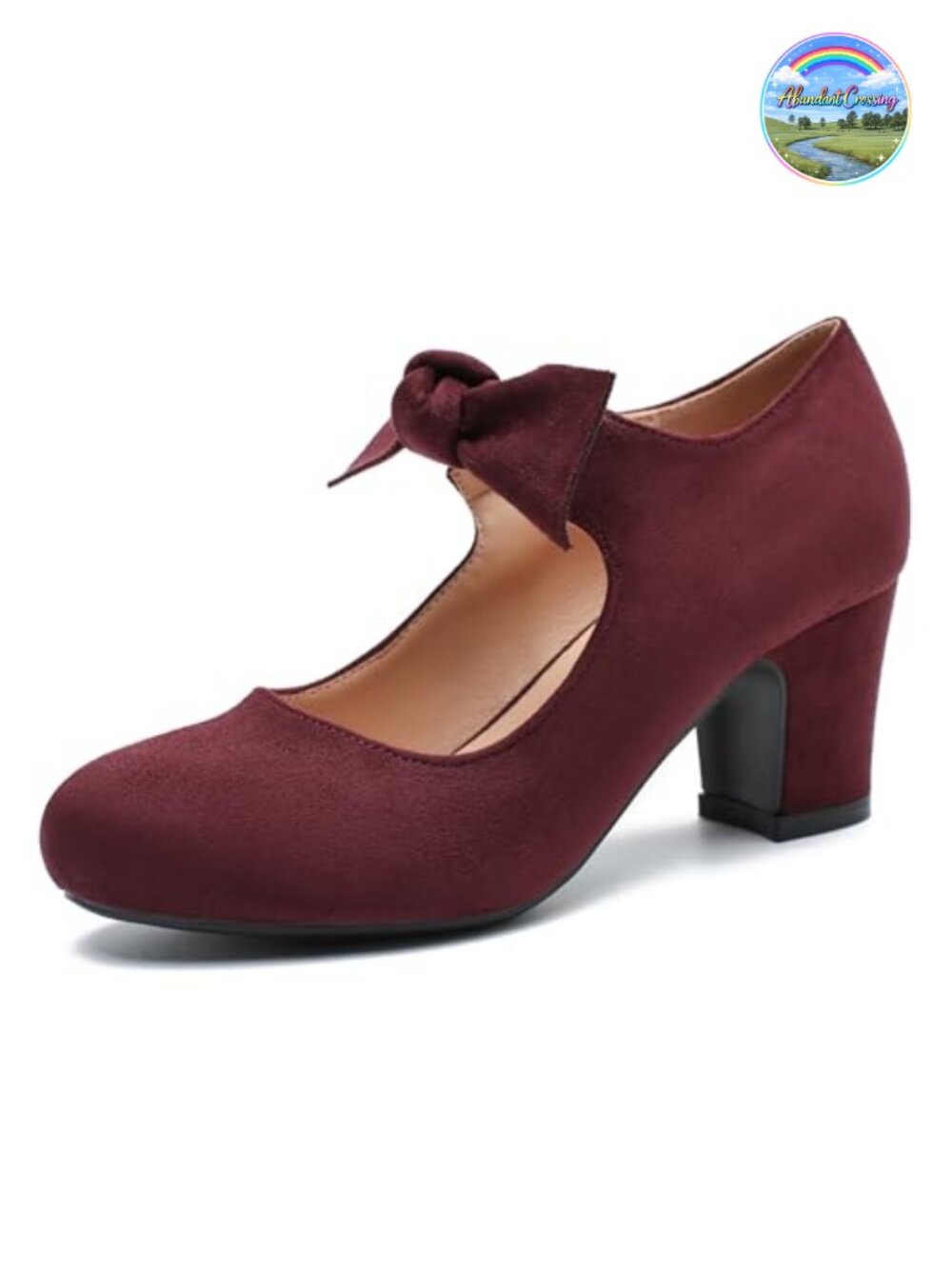 Mary Jane Block Heel Pumps Round Toe Faux Suede Dress Shoes